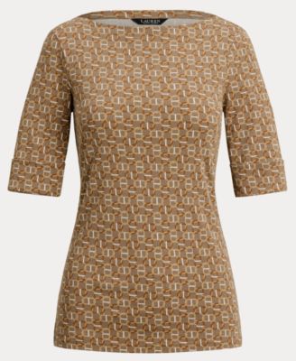 Women's Geo-Print Stretch Cotton Boatneck Tee