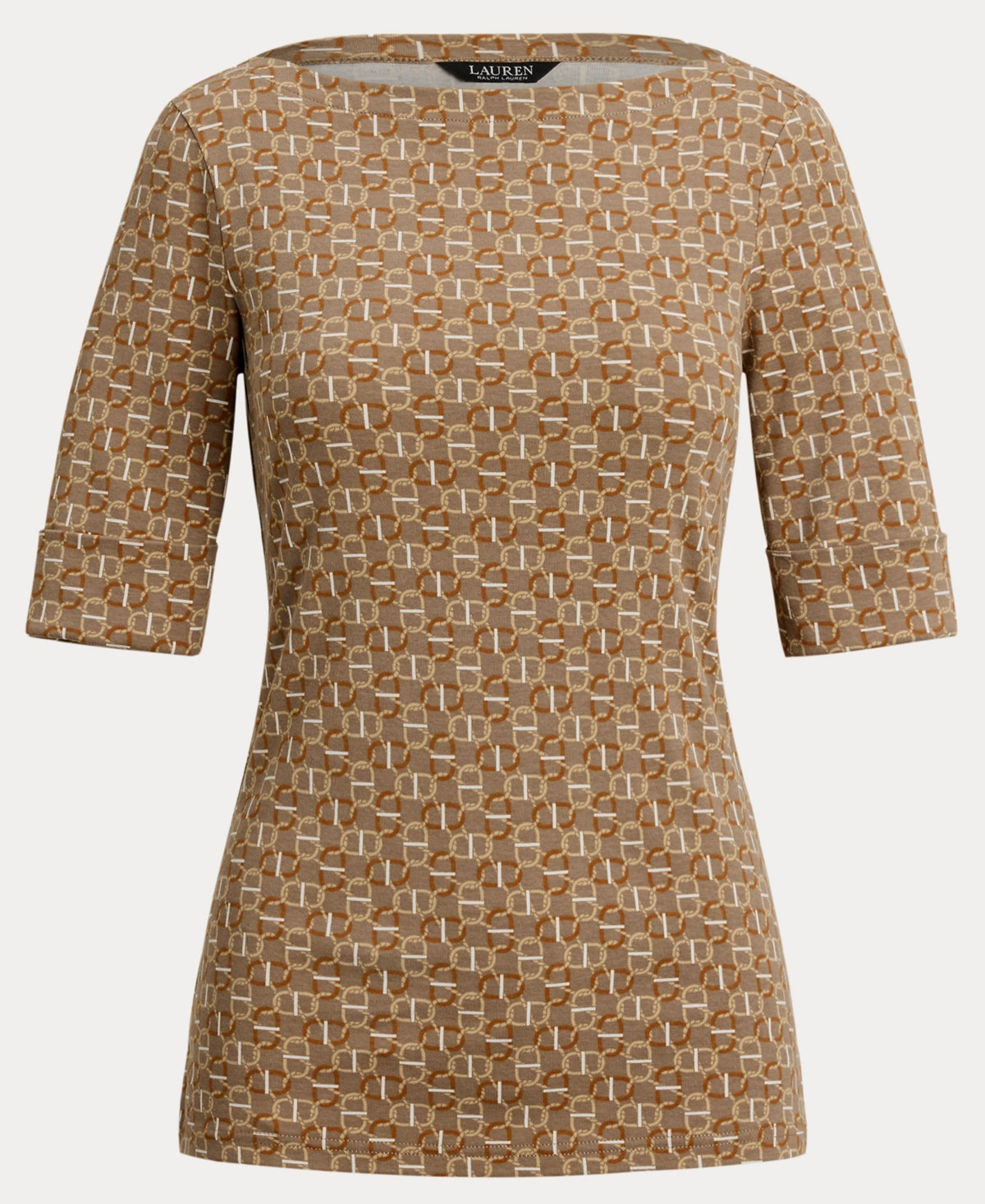 Lauren Ralph Women's Geo-Print Stretch Cotton Boatneck Tee