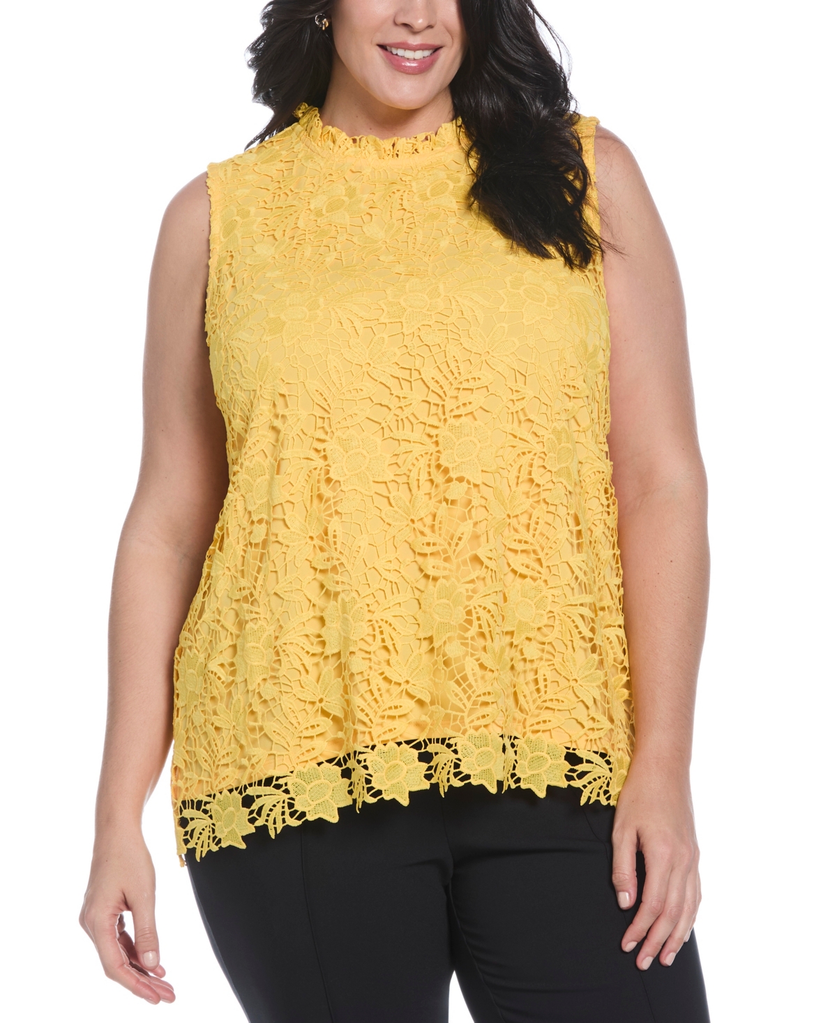 Plus Size Scalloped Lace Sleeveless Top - Daffodil