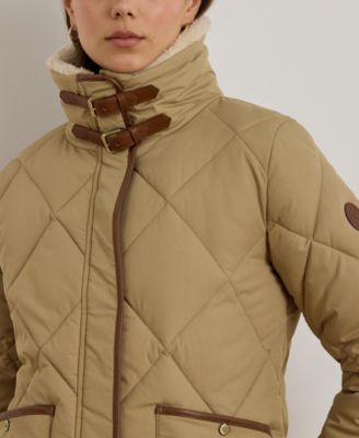 Women's Faux-Fur-Collar Diamond Quilted Jacket