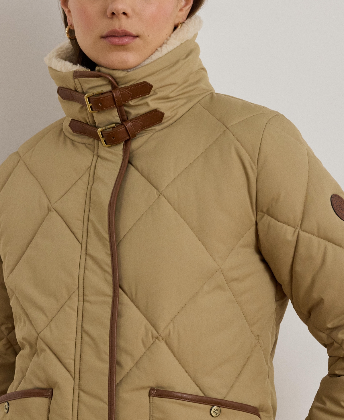 Ralph Lauren Women's Faux-fur-collar Diamond Quilted Jacket In Brown