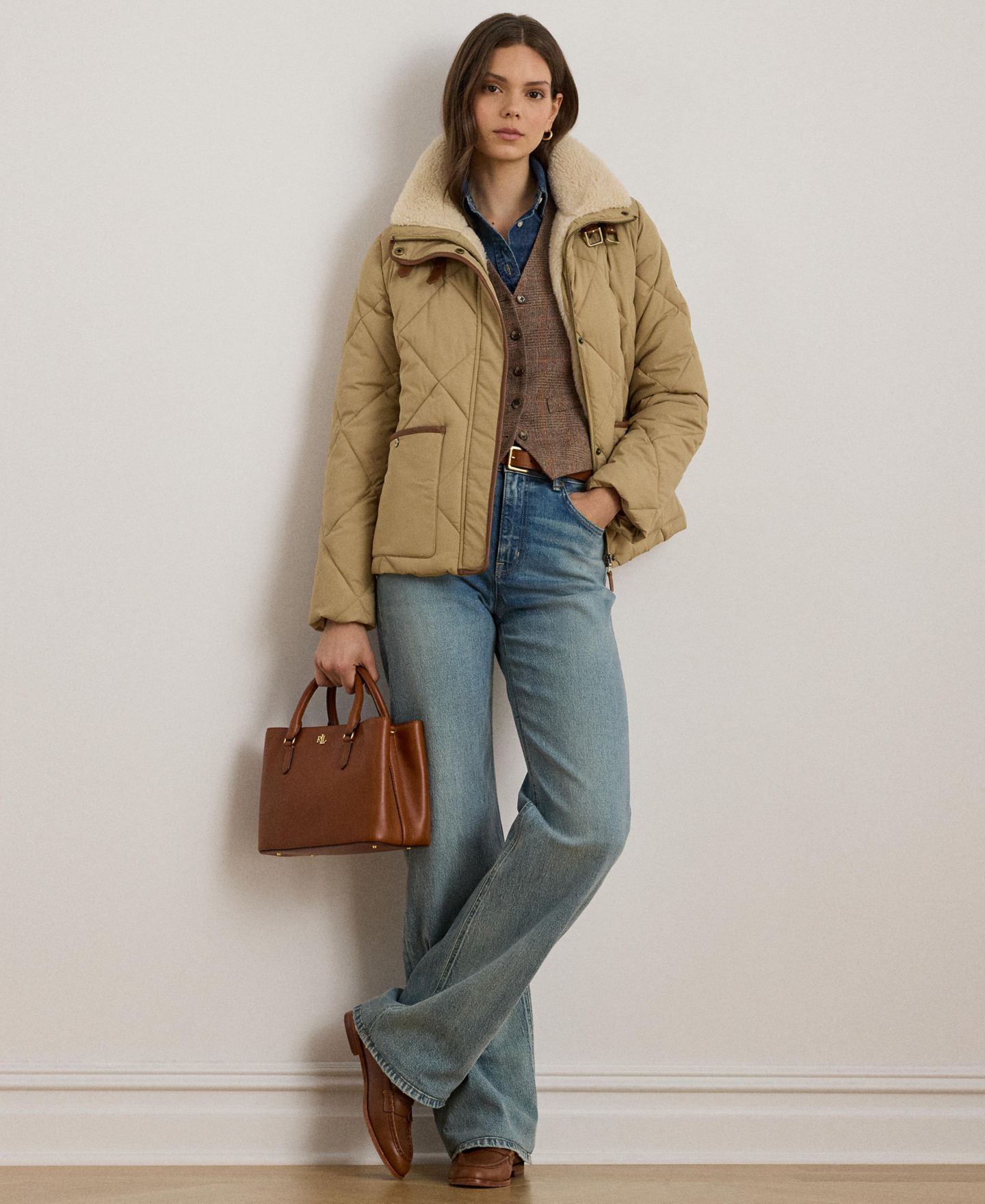 Женская куртка Lauren Ralph Lauren Faux-Fur-Collar Diamond Quilted, цвет: Берёзовый рыжевато-коричневый — фото 7
