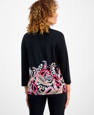 Petite Trailing Paisley Printed Lace-Up Top, Macy's Exclusive