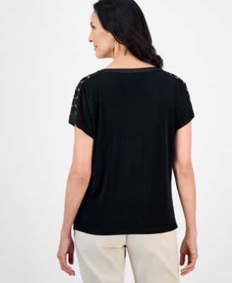 Women's Lace-Up Shoulder Knit, Exclusively at Macy's