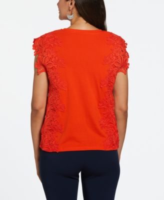 Petite Sleeveless Knit Top with Lace Detail