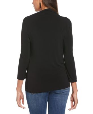 Petite Draped Knit 3/4 Sleeve Top