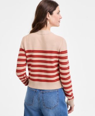 Women's Striped Long-Sleeve Crewneck Cardigan, Macy's Exclusive 