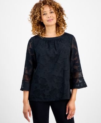 JM Collection - Women's Jacquard Lace-Trim Blouse