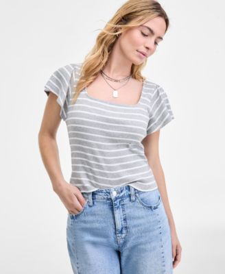 On 34th - Women's Square-Neck Flutter-Sleeve Ribbed Top