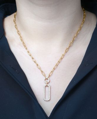 Diamond Pav&eacute; Paperclip 17" Pendant Necklace (1 ct. t.w.) in 14k Gold, Exclusively at Macy's