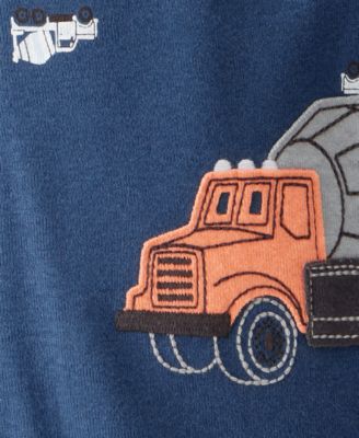 Baby Boys Construction-Print Cotton Long-Sleeve 2-Way-Zip 1-Piece Footed Pajamas