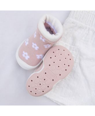 Baby Girls First Walk Sock Shoes Daisies - Mauve
