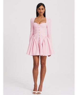 Women's Tae Pink Tweed Long Sleeve Drop Waist Mini Dress