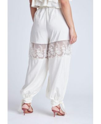 Women's Plus Size Balloon Pant With Lace And Tie Hem