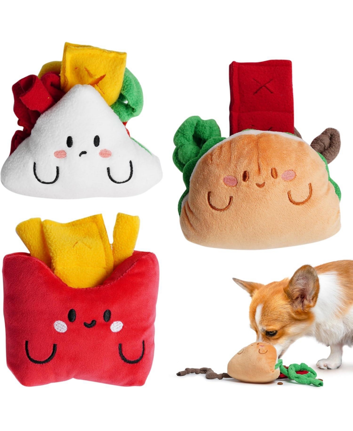 3 Pcs Finger Food Dog Toy Set, gift,Cute Hide and Seek Plush Dog Toys,Squeaky and Crinkle Enrichment Toys for Small to Medium Dogs