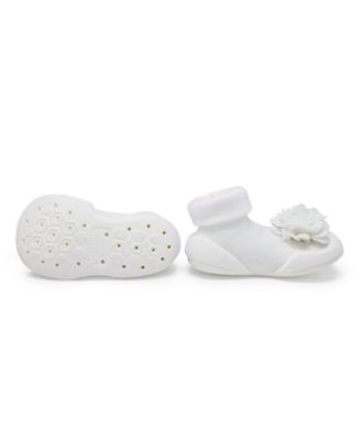 Baby Girl First Walk Sock Shoes Corsage - Snow