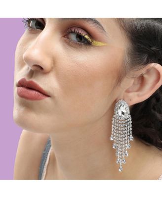 Women's Silver  Embellished Drop Earrings