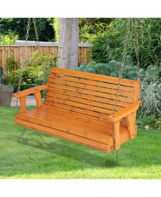 2-Person Wooden Porch Swing with Hanging Chains for Garden Yard