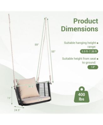 Porch Swing Patio Hanging Rattan Chair with Zippered Cushions and Rope
