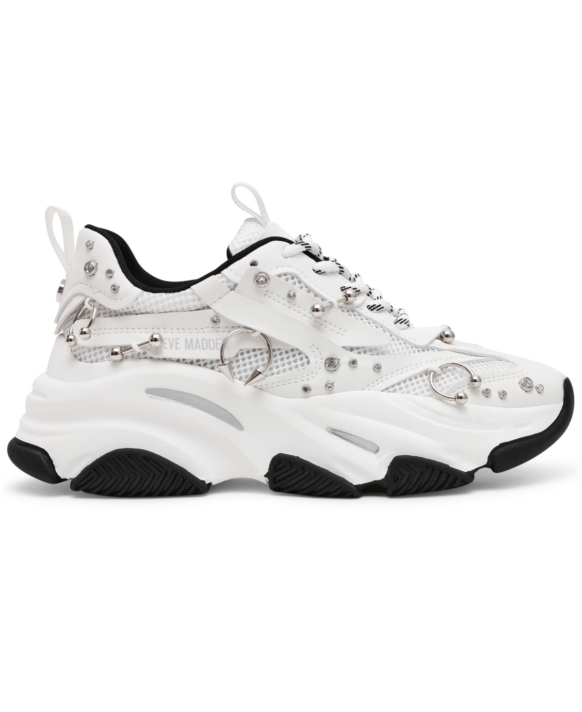 Steve Madden Women's Possession Piercing-embellished Lace-up Sneakers In White