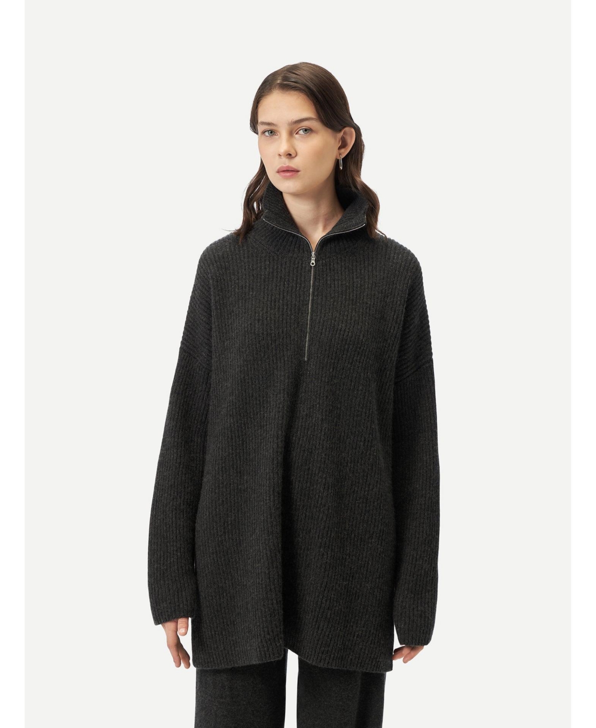 Women's Cashmere Quarter-Zip Sweater - Gray-raven