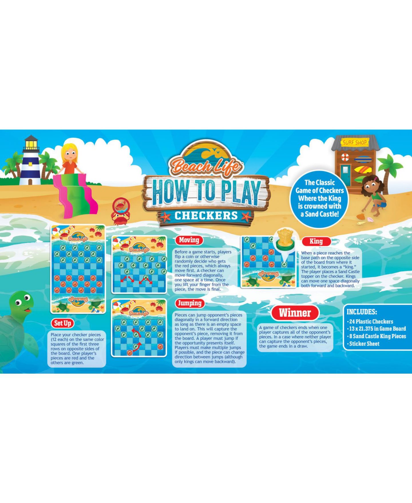 Детская настольная игра MasterPieces Puzzles Beach Life Checkers Board Game — фото 3