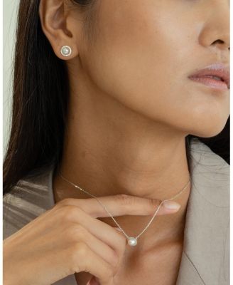 Sterling Silver 18k Gold Plated Eleanor Pearl Stud Earrings Holiday Gift Idea