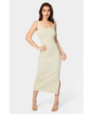 Women's Rib Contrast Square Neck Maxi Dress