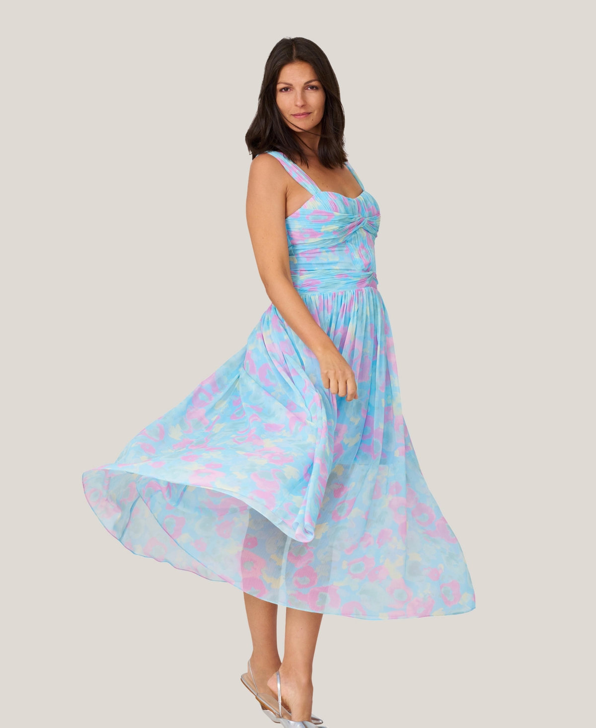 Women's Floral Twist Pleated Midi Dress - Translucent flower