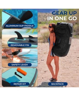 Inflatable Stand-Up Paddle-Board with Double-Action Hand Pump, 3-Piece Aluminum SUP Paddle, Leash, Black