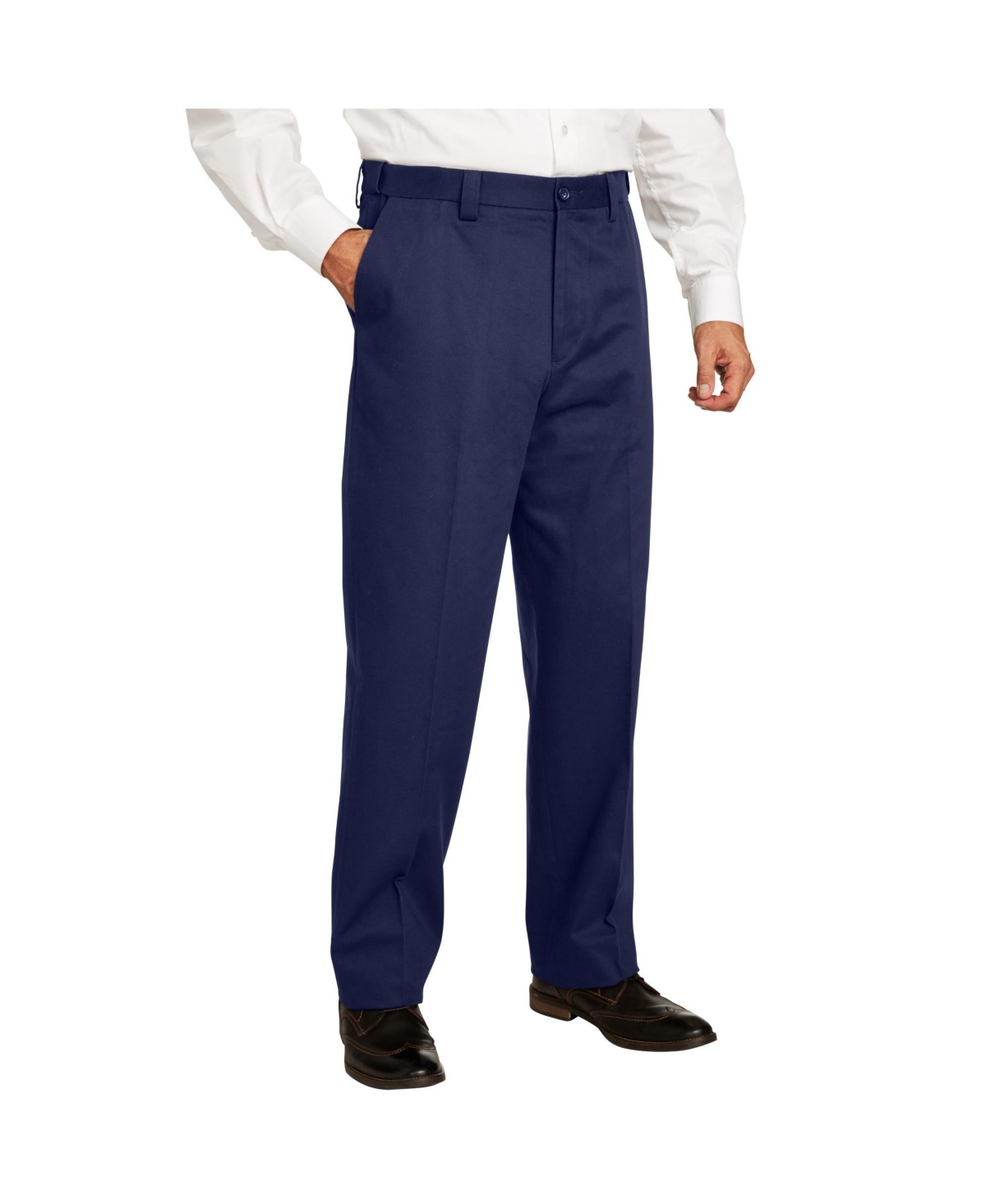 Men's Big & Tall Classic Fit Wrinkle-Free Expandable Waist Plain Front Pants - Navy