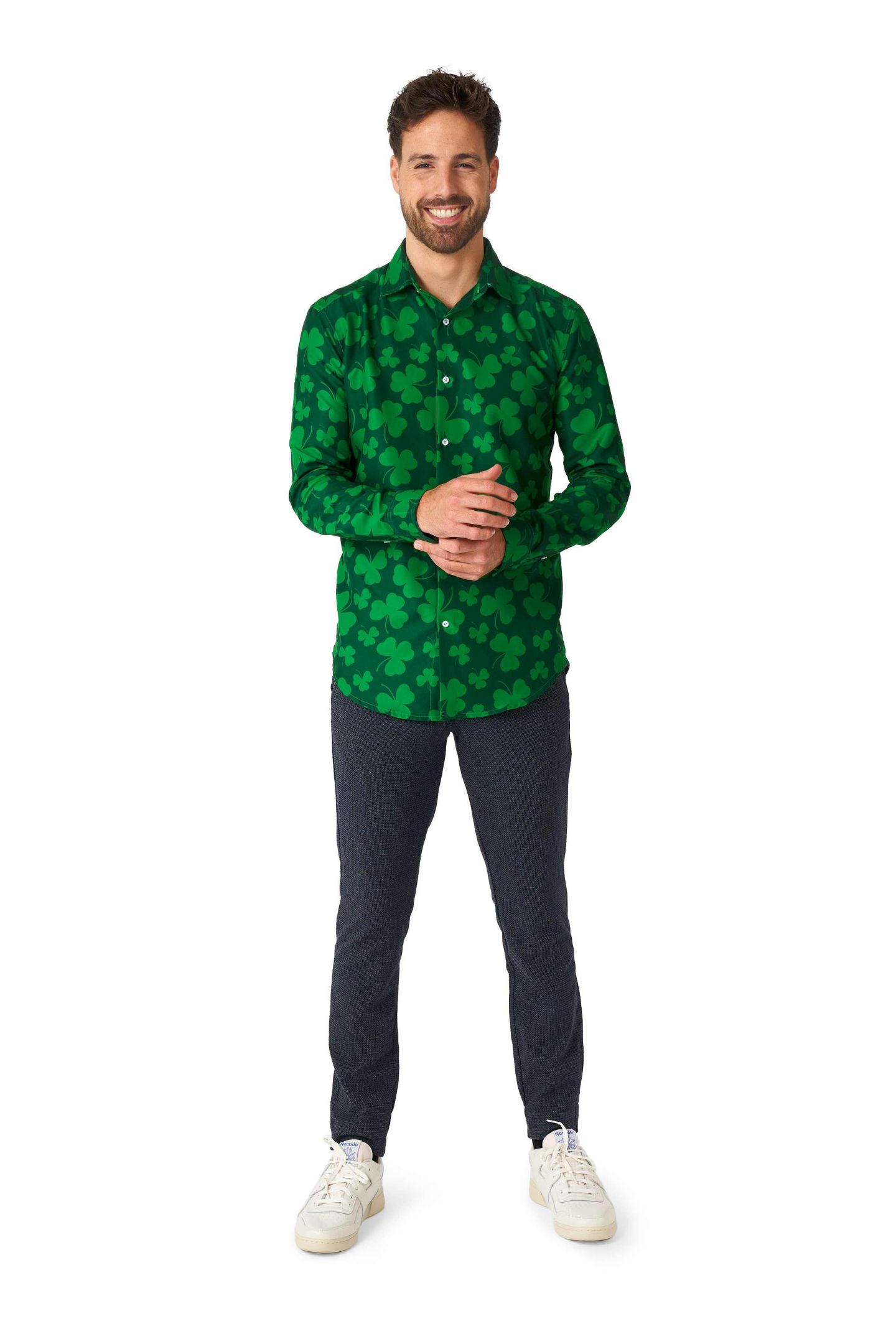 Мужская рубашка Suitmeister St. Pats Green - Button Down Shirt for Men for St. Patrick's Day - Long sleeve, цвет: Зелёный — фото 3