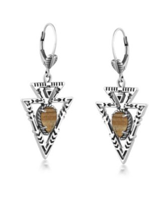 Sterling Silver Picture Jasper Arrowhead Lever Back Earrings