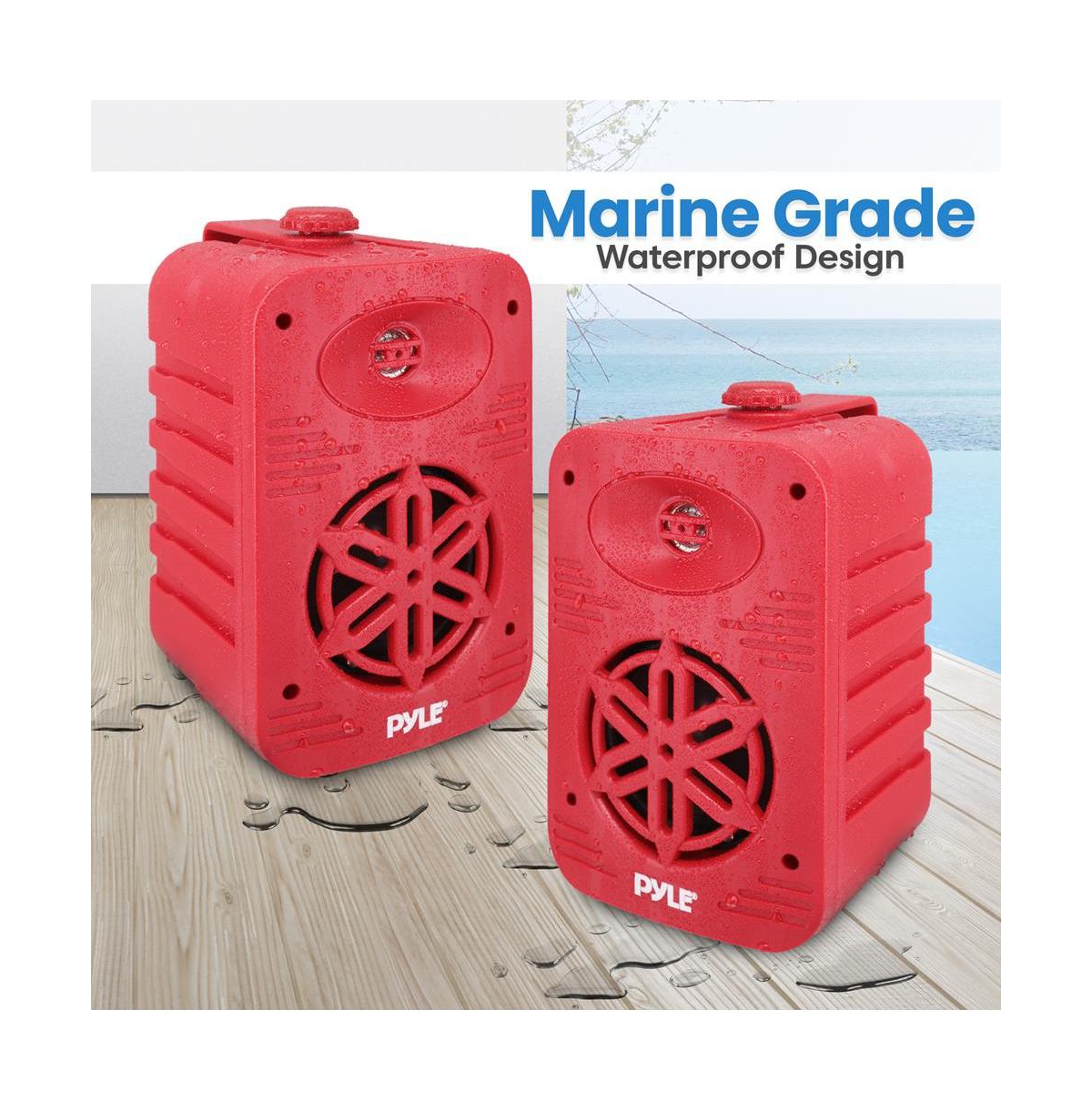Pyle 5.25” 2-Way Indoor/Outdoor Speaker System - Waterproof with 1/2” High Compliance Polymer Tweeter, Red