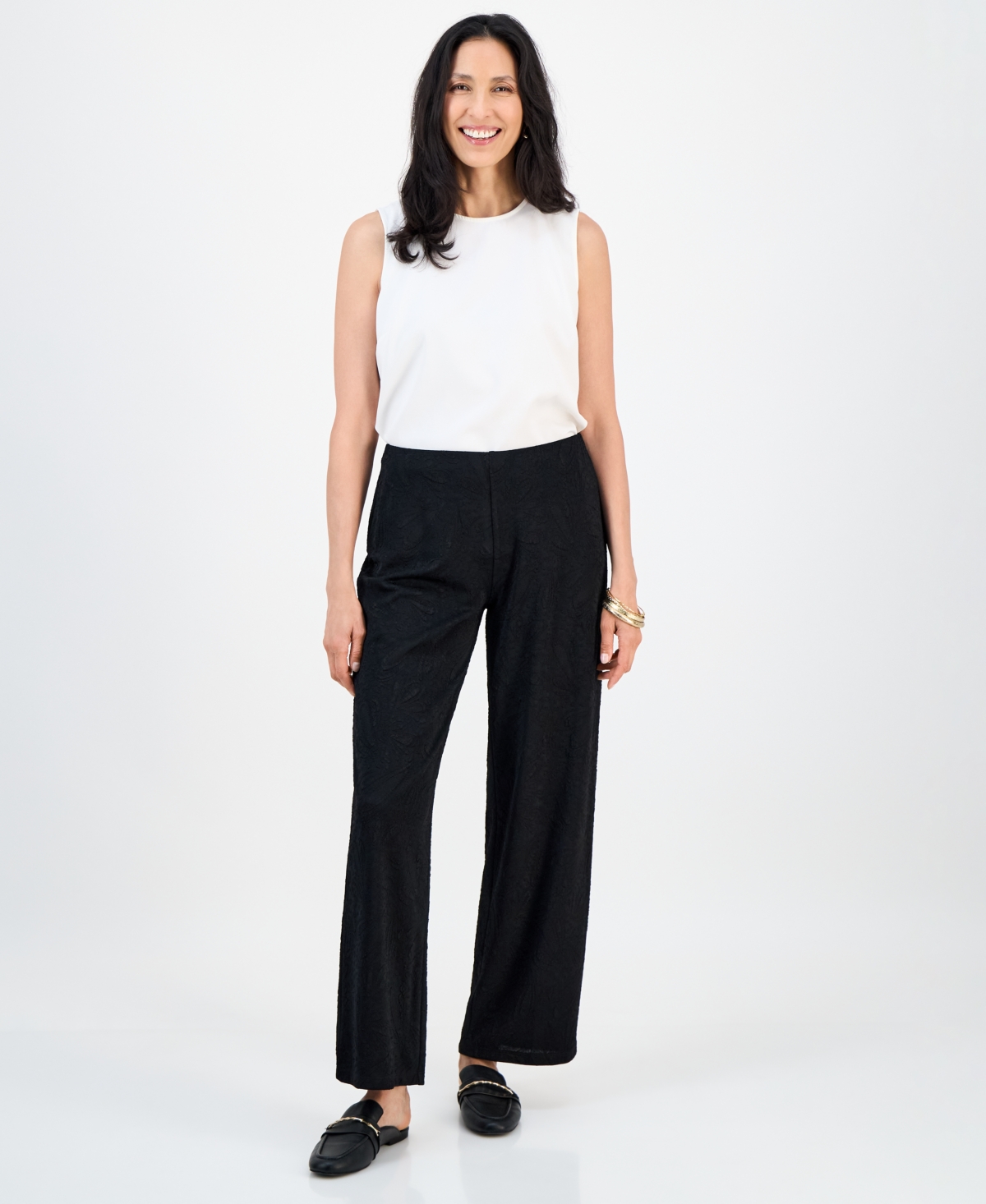 Jm Collection Women's Textured Knit Pull-on Pants, Exclusively At Macy's In Black