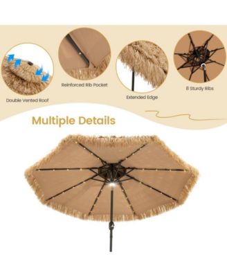 9 Feet Solar Powered Thatched Tiki Patio Umbrella with Led Lights.
