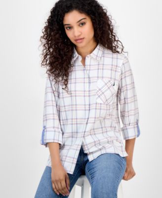 Women's Providence Plaid Cotton Roll-Tab-Sleeve Shirt