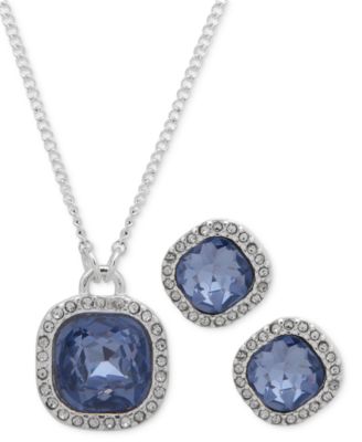 Nine West - Pav&eacute; & Stone Pendant Necklace & Stud Earrings Set