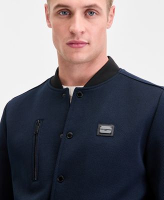 Men's Textured Varsity Zip Bomber Jacket