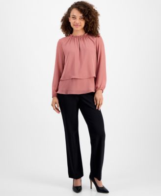 Petite Double-Layer Ruffle Blouse