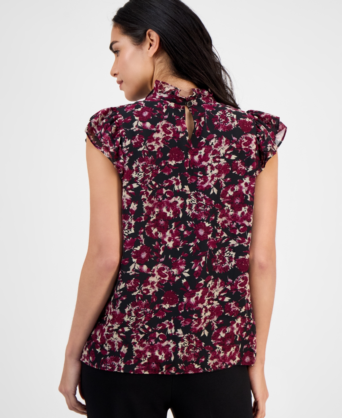 Ak Anne Klein Petite Ruffled Chiffon Top