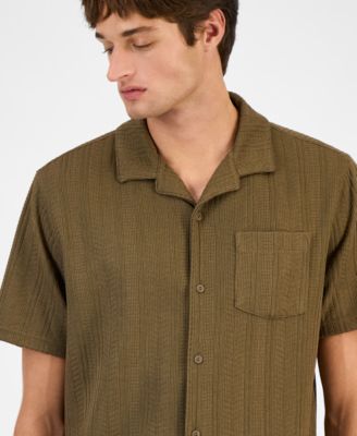 Men's Textured Chevron Knit Short Sleeve Button-Front Camp Shirt, Created for Macy's