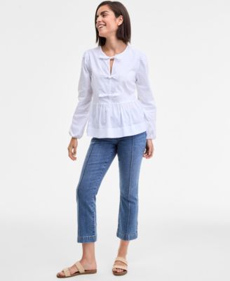 Women's Tie-Front Cotton Peplum Top