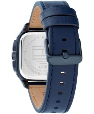 Men's Multifunction Blue Leather Strap Watch, 39mm