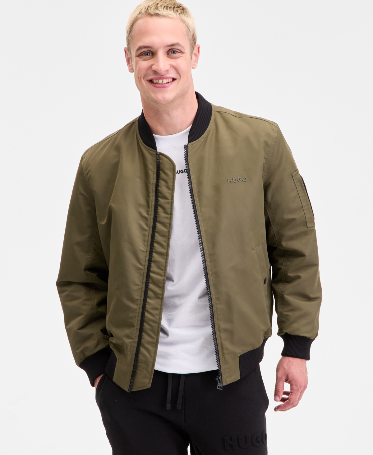 Hugo Boss Hugo By  Men's Baken2435 Slim-fit Satin Bomber Jacket In Black