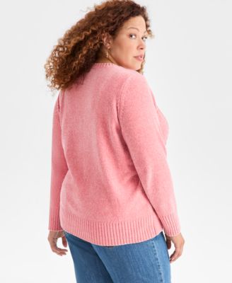 Plus Size Crewneck Chenille Long-Sleeve Sweater, Macy's Exclusive 