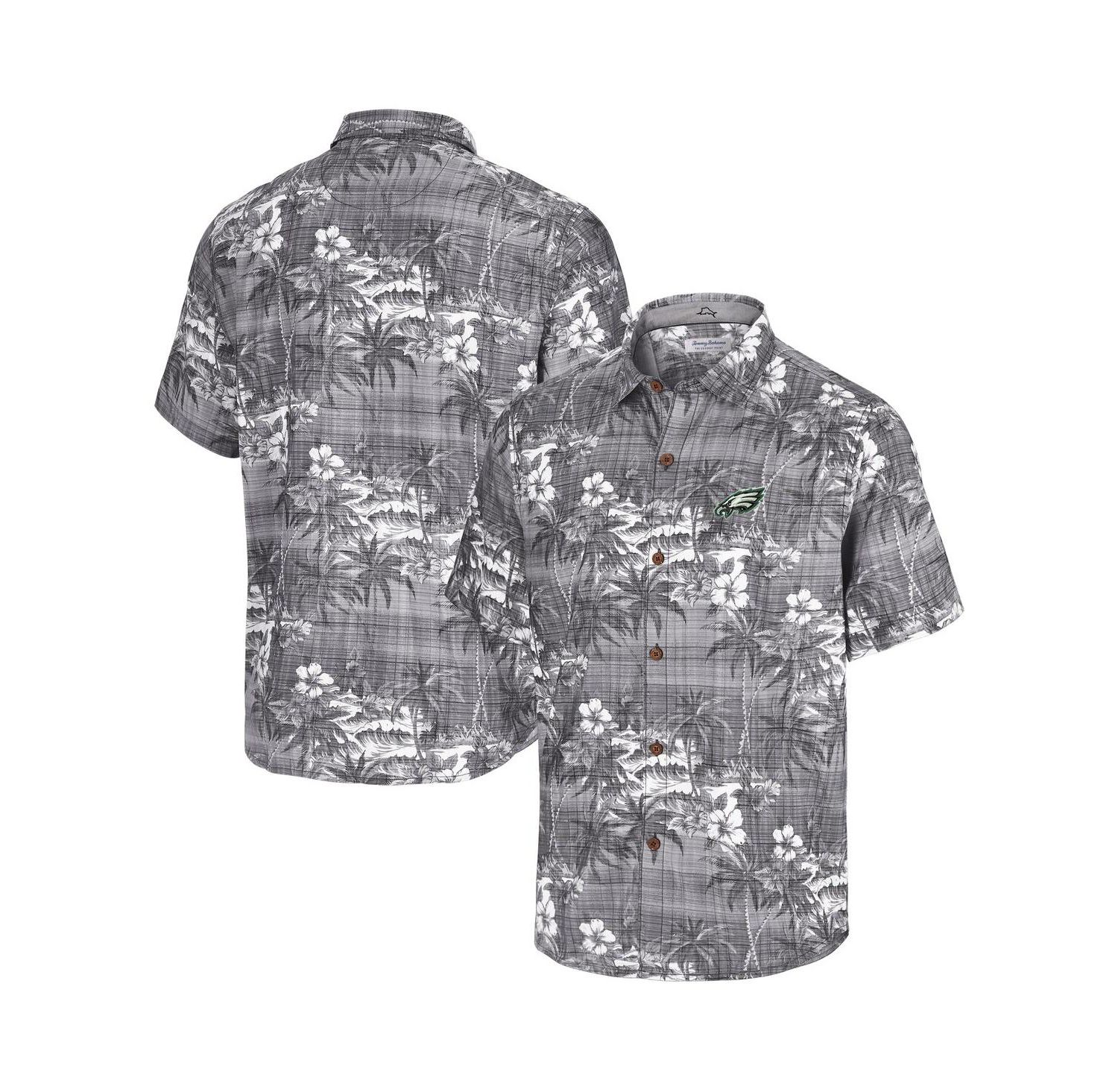 Men's Black Philadelphia Eagles Coconut Point Isla Palmetta Camp Button-Up Shirt