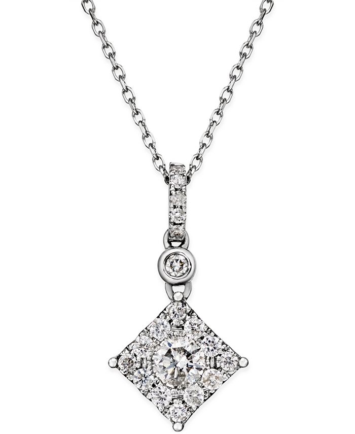 Macy's Diamond Square Pendant Necklace (1/2 ct. t.w.) in 14k White Gold ...