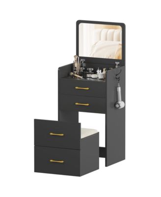 3-in-1 Vanity Desk with Flip-Top Mirror, Glass Top, 3 Drawers, and Stool