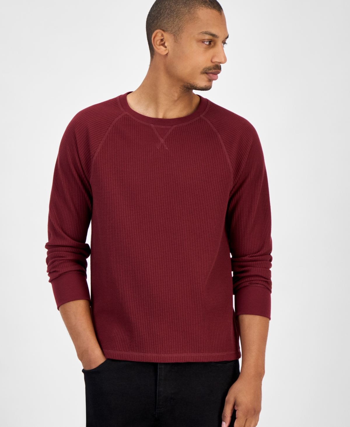 Sun + Stone Men's Waffle-Knit Thermal Shirt, Macy's Exclusive - Dark Rust
